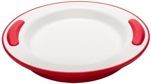 NRS Healthcare Red/White Soft Grip Keep Warm Thermo Plate, Dishwasher safe (but not removable bumper),not for use in Microwave (Eligible for VAT relief in the UK) by NRS Healthcare