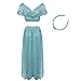 Women Aladdin Jasmine Princess Costumes Fancy Sequin Suit Dress Halloween Party Cosplay, Light Blue, Medium