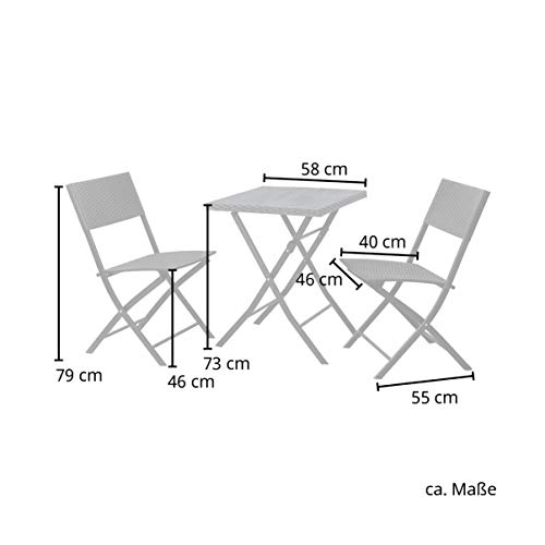 SVITA Bistroset 3-teilig 2 Stühle 1 Tisch Polyrattan Balkonset platzsparend klappbar Gartenmöbel Schwarz – Bild 3