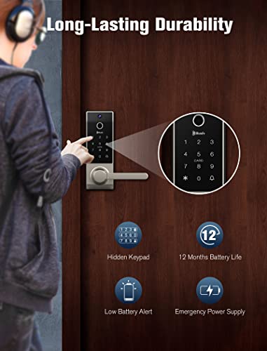 Smart Lock, 3-in-1 Camera+Doorbell+Fingerprint Keyless Entry Door Lock, WiFi Door Lock with Handle, App Control, Anti-Peeping, Auto Lock, IP65 Weatherproof, 3D Biometric Fingerprint for Front Door