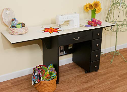 Arrow 901 Auntie Sewing, Cutting, Quilting, and Crafting Portable Sewing Table with Wheels and Airlift, Black Finish