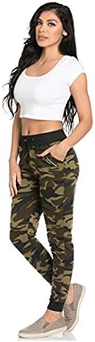 Women's Jogger Terry Lounge Long Jersey Pant Drawstring Elastic Camo Sweat Pants (Small/Medium, Camo Green)