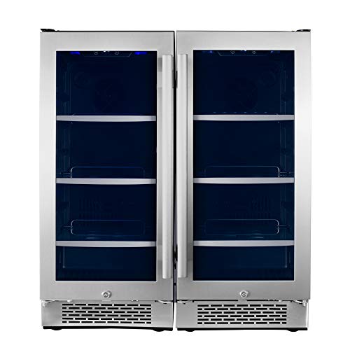 Avallon ABR151SGDUAL Stainless Steel 30 Inch Wide 172 Can Energy Efficient Beverage Center with LED Lighting, Double Pane Glass, Touch Control Panel and Lockable Doors