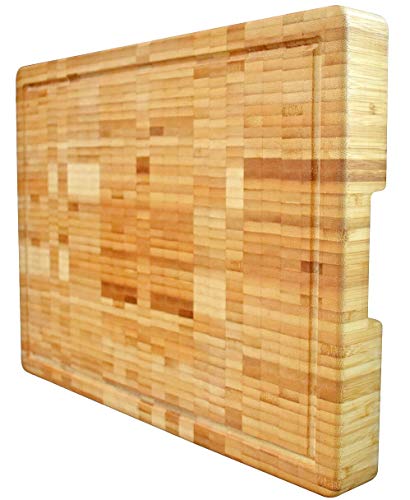 Extra Large Bamboo Butcher Chopping Block By Neet - Ultra Thick Heavy & Solid Cutting Board (18"x 13" x 2" Inch) Organic Anti-Bacterial Great For Wooden Serving Trays & Cheese Platters w/Handles