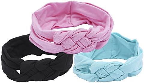 Towin Baby Girl Soft Solid Knotted Turban Headband Pink/Mint/Black 3Pcs