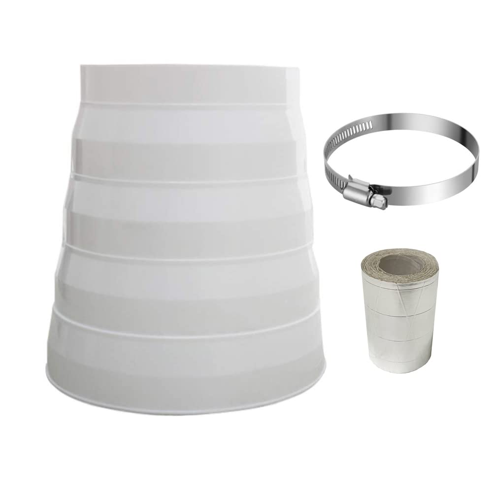 Oneyijun 140-180mm ABS Ducting Reducer Round Pipe Multi Reducer Extractor Fan Ventilation Systems Hose Connector Adapter Diameter White Tube Reducing Ring Duct with Stainless Steel Clamp and Tape
