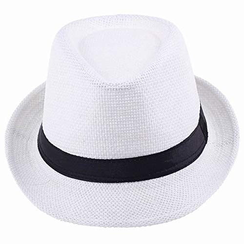 Fedora Hat,Crytech Men Packable Floppy Wide Brim Roll Up Panama Straw Sun Cap Casual Classic Cuban Party Church Trilby Uv Protection Beach Sunhat Cowboy Gangster Cap for Women Outdoor Travel (White)