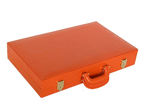 Leather Backgammon Set by Zaza & Sacci - (20" Case, Board Game) - Orange