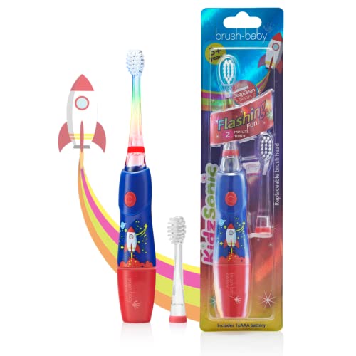 B07YVKSLHYBrush‑Baby - KidzSonic Rocket Kids Electric Toothbrush for Ages 3+ with Disco LED Lights, Gentle Sonic Vibrations, 2-Minute Smart Timer & 30‑Second Pulse Reminders – AAA Battery Included