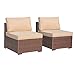Patiorama 2-Piece Patio Armless Chair, Outdoor Loveseat, All-Weather Wicker Sectional Sofa Chair, Additional Chair for Furniture Set, Brown Rattan Beige Cushion for Garden Pool Porch