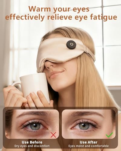 Heated Eye Mask for Dry Eyes – Upgraded Cordless Warm Eye Compress, 100% Mulberry Silk Sleep Mask with Graphene Heating, 3 Heat Levels and Auto Shut-Off, Rechargeable & Washable