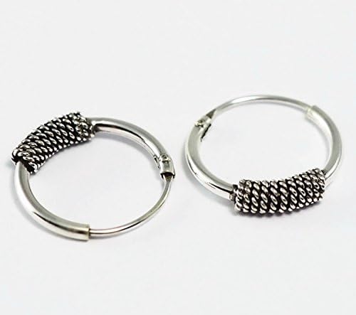 Real 925 Sterling Silver Bali Earring Hoops Black Oxidized Unisex 1/2" (12 mm)