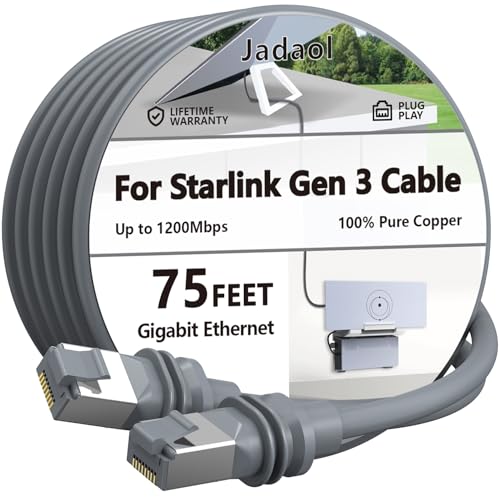 Photo 1 of Jadaol 75FT Starlink Gen 3 Cable, 26AWG Starlink Cable, 1200Mbps Standard Actuated Starlink Replacement Cable for Starlink V3 Satellite Dish, Weatherproof Extension Cord for Starlink Internet System