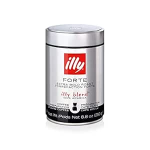 illy Coffee, Drip Ground, Forte, Extra Dark Roast, 100% Arabica Bean Bold Signature Italian Blend, Premium Gourmet Roast, Brewed, Drip, French Press, Cold Brew Coffee, Pressurized Fresh 8.8 Ounce Tin