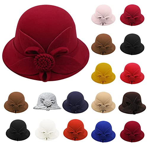 Bowler Hats Women Elegant Fedora Felt Hats Winter Round Top Bucket Hat Ladies Trilby Vintage British Style Bowler Church Slouch Party