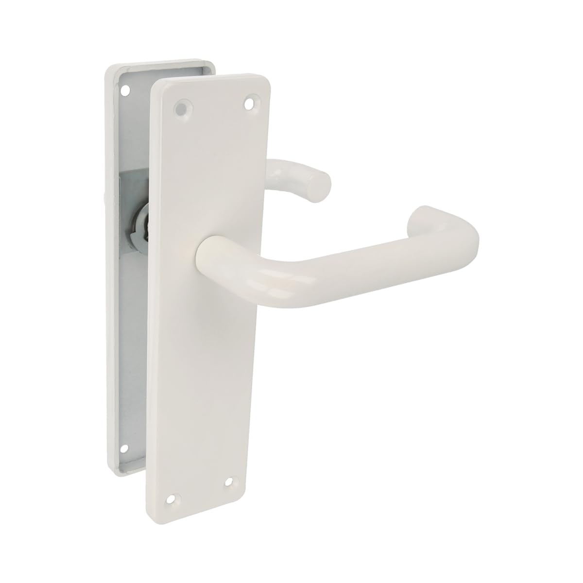 Amig - Set of 2 Door Handles with Plate | Door Handle for Indoor or Outdoor Use | Material: Aluminium | White | Dimensions: 222 x 55 x 10 mm — image 1