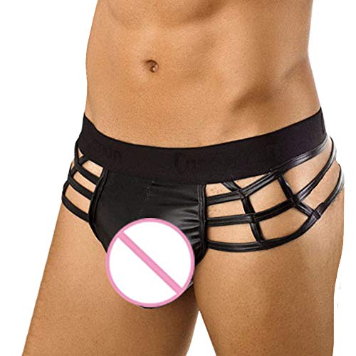 Kinrui Men's Sexy Panty Thong G-String T-Back Underwear Low Rise Pouch Jockstrap Pouch Briefs Pants (Black, XL)