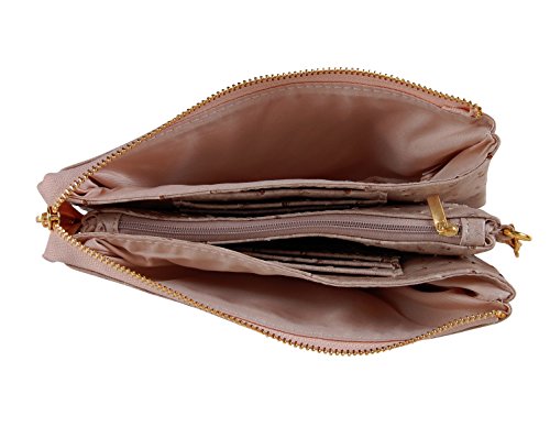 Humble Chic Vegan Leather Faux Ostrich Wristlet - Textured Dot Convertible Wallet Crossbody Bag Clutch Purse with Shoulder Strap, Tan Ostrich, Nude, Beige - Thumbnail 6