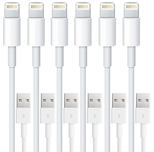 iPhone Cable, 6Pack 3FT Lightning Cable Cords Charger 8 Pin USB Sync & Charging Cords Compatible with iPhone 7/7 Plus/6s/6s Plus/6/6 Plus/5s/5c/5/SE, iPad/iPod (White)