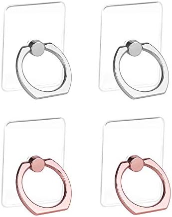Cell Phone Ring Holder Stand, Transparent Phone Ring Holder 360°Rotation Phone Ring Grip Finger Ring Stand Compatible with Almost All Cell Phones/Phone Cases (2Silver+2Rose Gold)