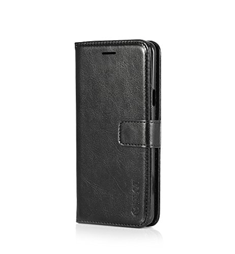 Samsung Galaxy S9 Plus Case, HLCT PU Leather Case, with Soft TPU Protective Bumper, Built-in Kickstand, Cash and Card Pockets (Black)