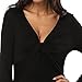Fancyqube Women's Sexy V-Neck Twist Knot Front Long Bell Sleeve Blouse Tops Black XL