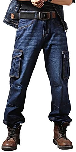 Idopy Casual Motorcycle Workwear Multi Pockets Denim Biker Cargo Jeans Pants