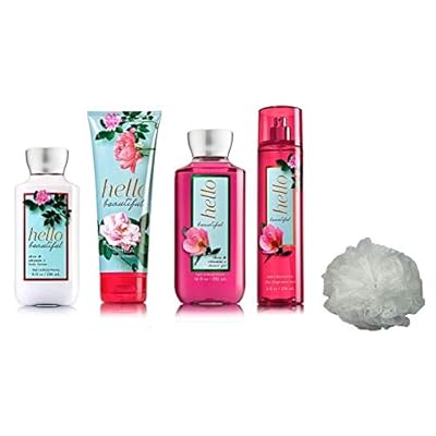 Bath &amp; Body Works Hello Beautiful Gift Set - Body Lotion - Body Cream - Fragrance Mist &amp; Shower Gel + FREE Sisal Sponge