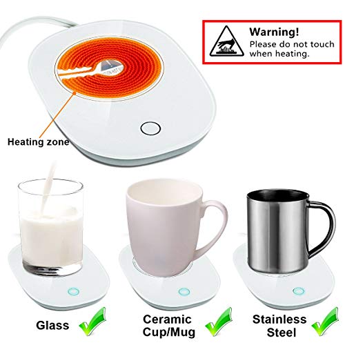 Coffee Mug Warmer with Straws Ariskey Auto Shut On/Off Beverage Warmers Plate Electric Gravity Smart Cup Warmer Pad For Desk Office and Home Office Use (Up to 131℉/55℃)with 2PCS Stainless Steel Straws and Cleaning Brush