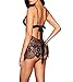 AnloveKiss Women Sexy Lingerie Black Eyelash Lace Chemise Babydoll Nightwear (S, Black)