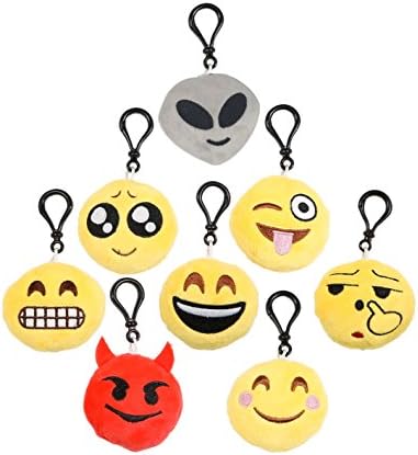 Emoji Keychain Set of 8 - 2 inch Cute Plush Pillow Key Chain Holder Great For Kid Happy Birthday Party Supply Car Accessories Home Bag Gift Unisex Accessory For Both Men Women Package 1