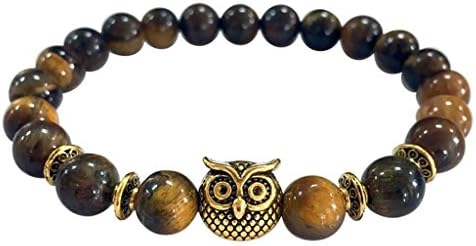 Creazrise Clearance! Lava Stone Elastic Beaded Bracelet Volcanic Owl Energy Stretch Bracelets (Brown)