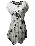 TWINTH Printed Tunic Plus Size Tie Dye Short Sleeve Handkerchief Hem Loose Fit Top White 2XL