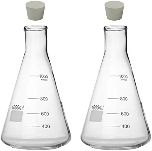 LabStock 1000ml Erlenmeyer Flask, with Rubber Stopper (Pack of 2)