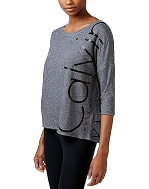 Calvin Klein Performance Women's Three-Quarter Sleeve Logo Top Charcoal Grey