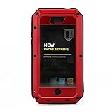 iPhone 5 Case, iPhone 5S Case, Ambox Waterproof Shockproof Dust/Dirt Proof Aluminum Metal Military Heavy Duty Protection Cover Case for Apple iPhone 5 SS Red