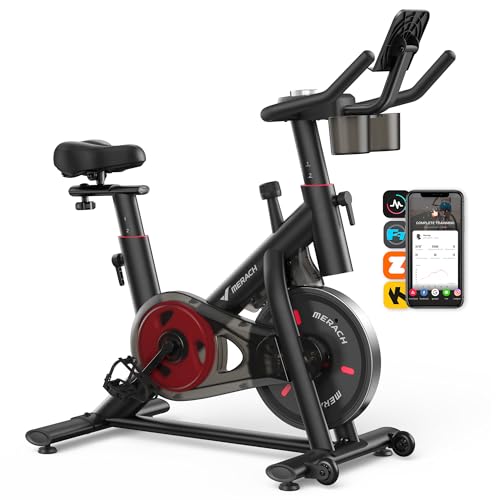 MERACH Heimtrainer Fahrrad mit Verstellbarem Widerstand, Leises Hometrainer Fahrrad mit Verbessertem LED-Monitor, Tablet-Halter, Indoor Cycling Bike f