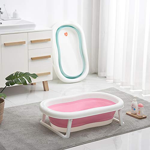 3-in-1 Baby Bathtub Portable Collapsible Toddler Bath tub Foldable Infant Shower Basin Anti Slip Skid Proof with Baby Cushion & Water Rinser Cup for 0-5 Years (Pink tub+Cushion)