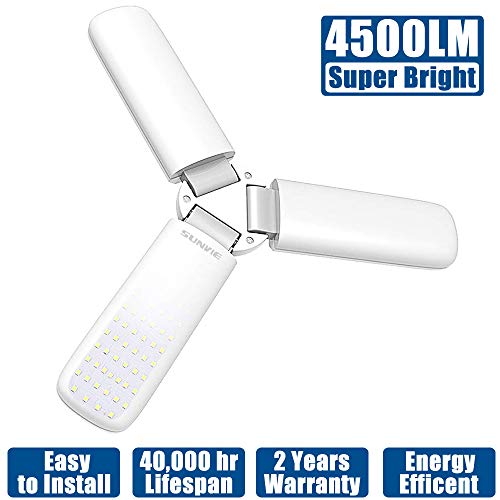 LED Garage Lights, SUNVIE 45W 4500LM Deformable Led Garage Ceiling Lighting LED Daylight Light Bulbs Adjustable Shop Lights for Garage, Workshop, Workbench, Barn, Warehouse, Basement (1 Pack)