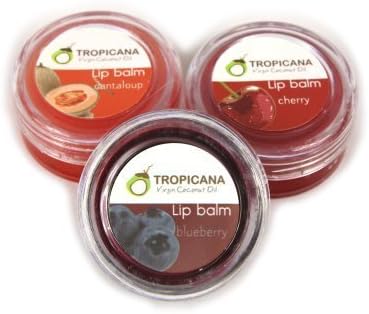 Virgin Coconut Lip Balm coconut oil -(Pack 3 Mix smell cantaloupe,cherry and blueberry)