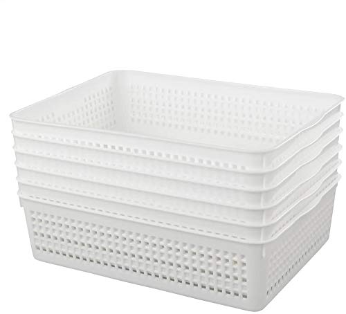 Innouse 6 Packs Plastic A4 Paper Basket Trays, White Storage Basket for Desktop