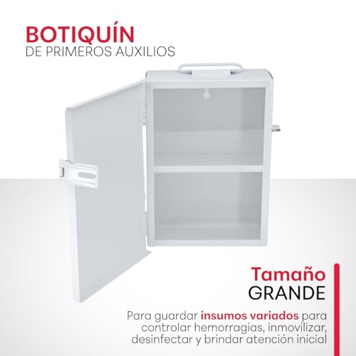 KARLEN | Botiquín de Primeros Auxilios Grande de Metal (Vacío) | Caja para Emergencias con Cerradura para Candado | Para Casa, Oficina, Negocio o Taller | Color Blanco | 34×25×7 cm