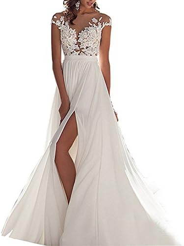 WANNISHA Women's Sexy Chiffon Beach Wedding Dress Long Tail Gown Bride Dresses