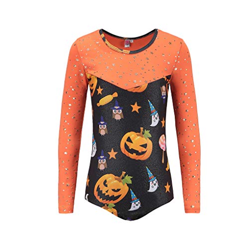 Ukyzddio Dance Loetards for Girls Long Sleeve Sparkle Stars Athletic Gymnastic Leotards Unitards Outfit Orange Size 12