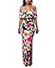 Suimiki Vintage Ruffle Plain Floral Printed Off Shoulder Bodycon Long Party Maxi Dress