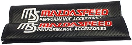 2pcs Sporty Carbon Black Car Seat Safety Belt Strap Covers Shoulder Pad Compatible Use For MAZDASPEED Car As Decoration Pad
