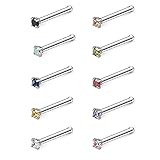 Ruifan 10PCS 20G Surgical Steel Mix Color Diamond CZ Nose Stud Rings Bone Pin Piercing Jewelry 1.5mm