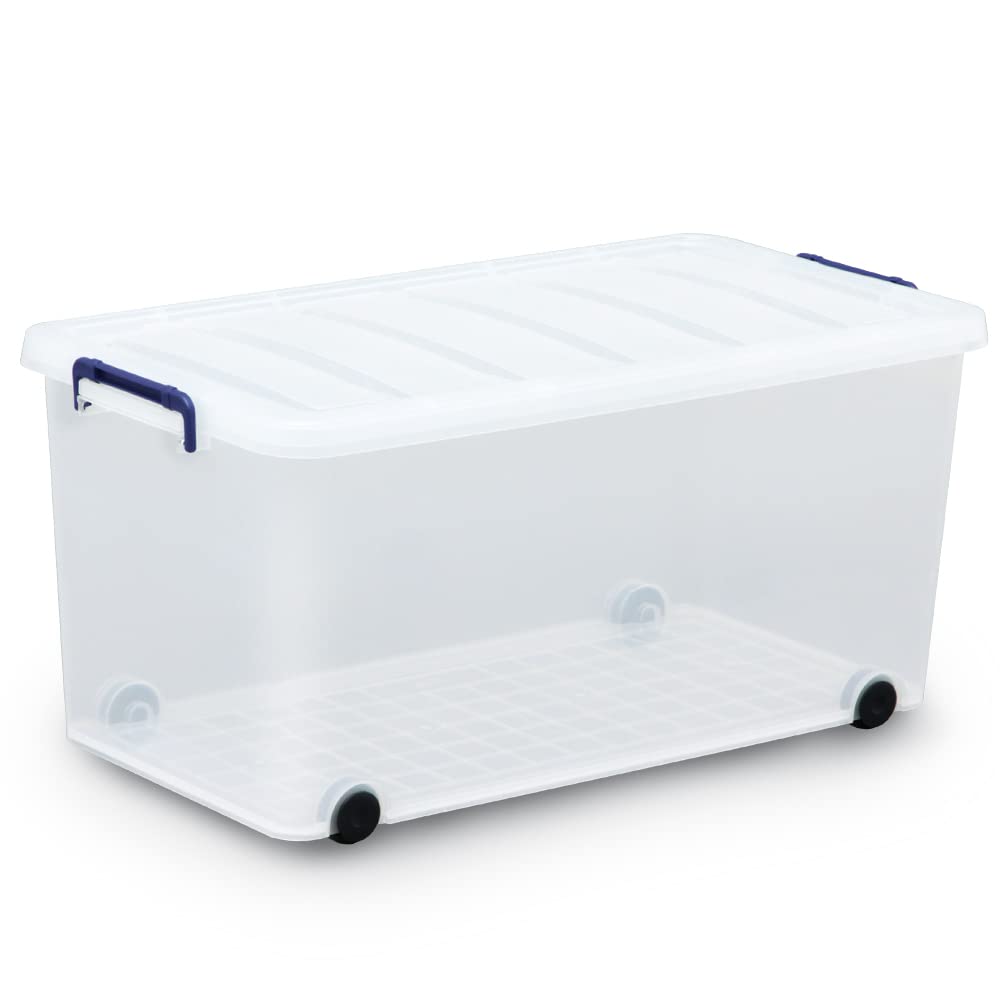 アイリスオーヤマ 収納ボックス 衣装ケース ふた付き 丈夫 頑丈 大型 キャリー 幅39×奥行74×高さ35cm ネイビー クリア商品画像