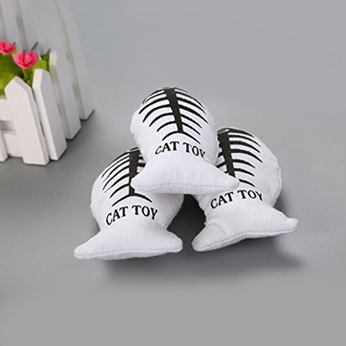 Afco Cat Biting Toy,Pet Cute Fish Shape Canvas Catnip Stuffed Scratch Board Playing Non-toxic size 16cm x 6cm (White) - Thumbnail 3