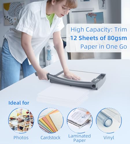 Firbon Guillotina Cortadora de Papel 30 cm, Capacidad de Corte de hasta 12 Hojas A4 80 g/m², con Bloqueo de Seguridad y Regla de Precisión, para Oficina, Escuela, Manualidades y Fotos